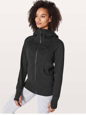 lululemon athletica Black Scuba Hooded Zip Jacket with Flower Patterned Lining